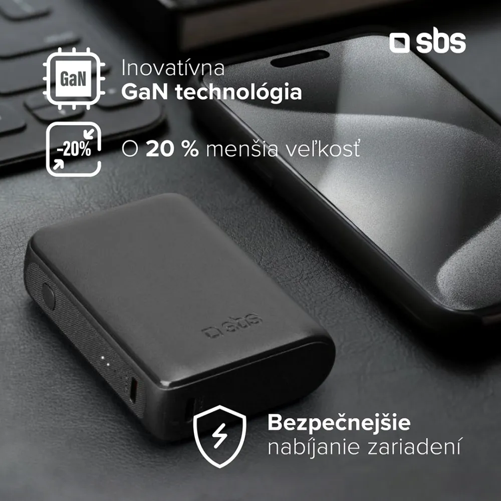 SBS - PowerBank 10000 mAh 10 W, Intelligent Charge, NanoTube, 2x USB-C/USB-A, čierna