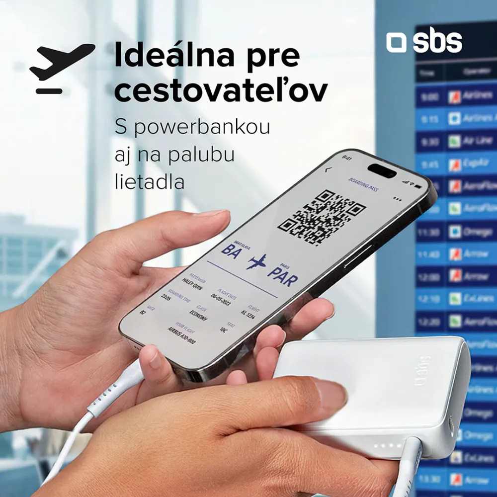 SBS - PowerBank 5000 mAh 10 W, Intelligent Charge, NanoTube, USB-C, čierna