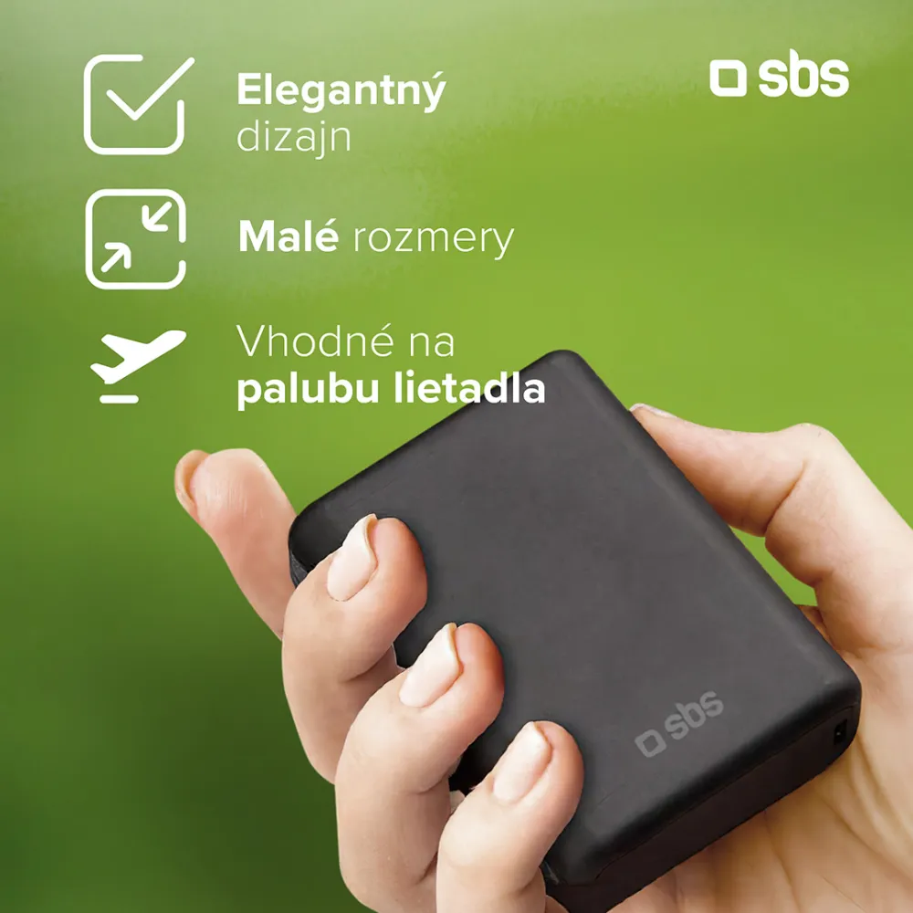 SBS - PowerBank 10000 mAh 10 W, Intelligent Charge, NanoTube, 2x USB-C/USB-A, čierna