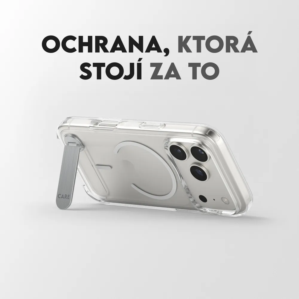 CARE - Puzdro Kickstand pre iPhone 17 Pro, transparentná