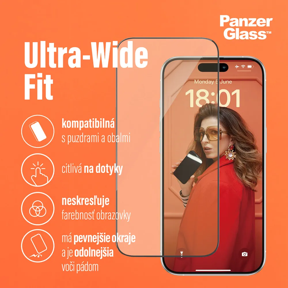 PanzerGlass - Tvrdené sklo UWF Eyecare s aplikátorom pre iPhone 15 Pro, čierna