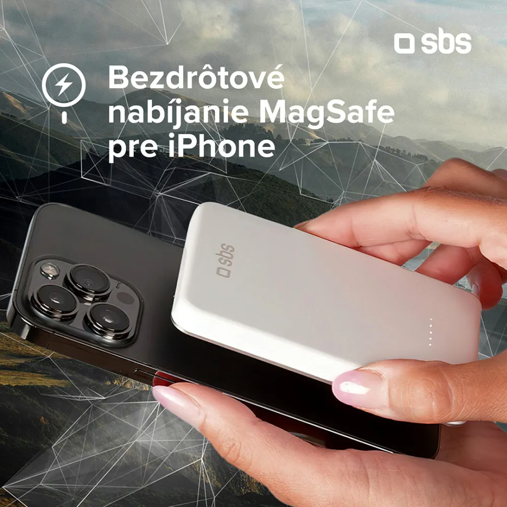 SBS - Bezdrôtová PowerBank 5000 mAh 20 W, s integrovaným káblom, Mag, USB-C, PD, čierna