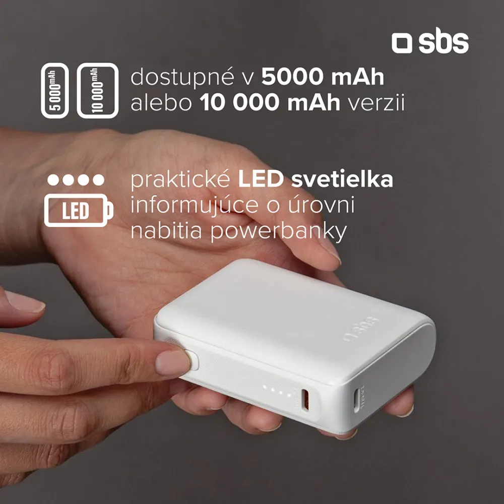 SBS - PowerBank 10000 mAh 10 W, Intelligent Charge, NanoTube, 2x USB-C/USB-A, čierna