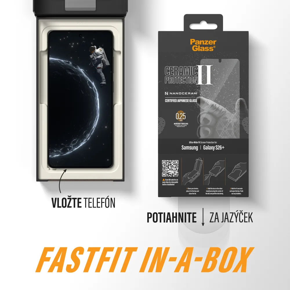 PanzerGlass - Tvrdené sklo UWF Ceramic s FASTFIT In-A-Box pre Samsung Galaxy S26+, číra