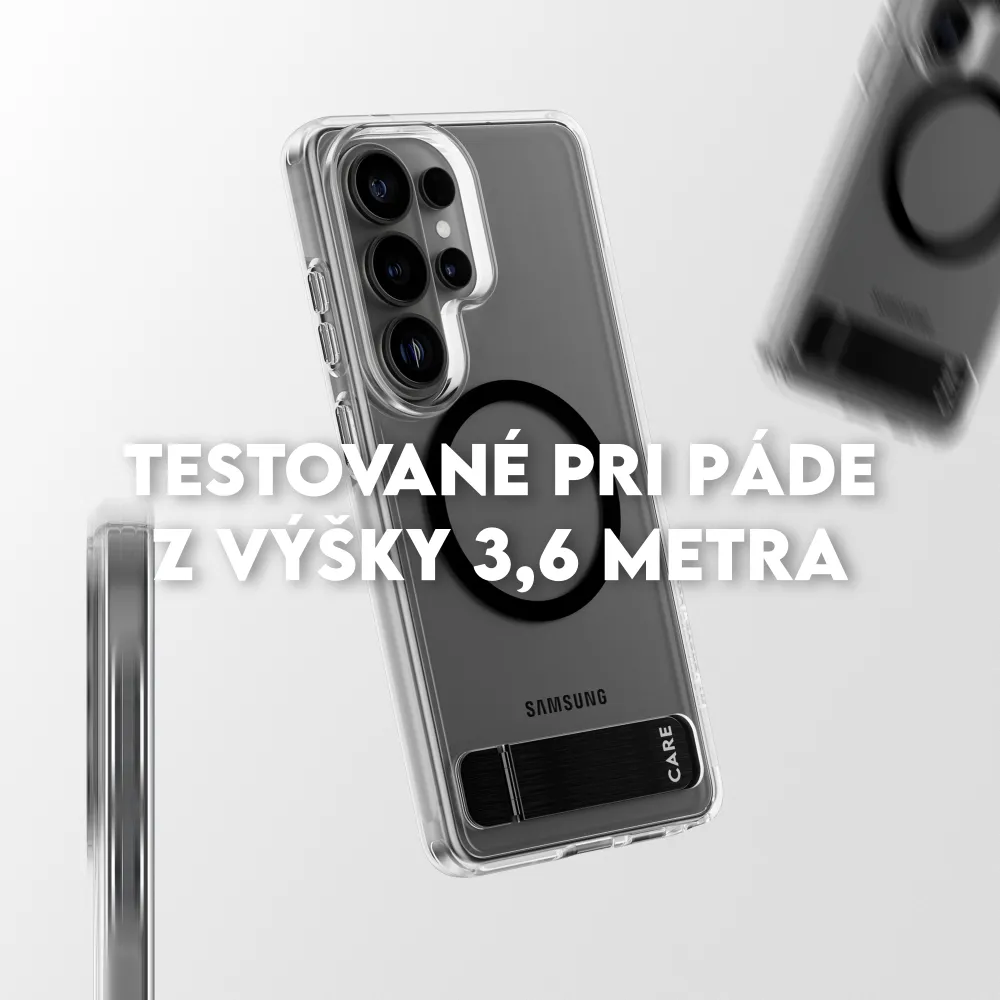 CARE - Puzdro Kickstand s čiernym QI pre Samsung Galaxy S26, transparentná