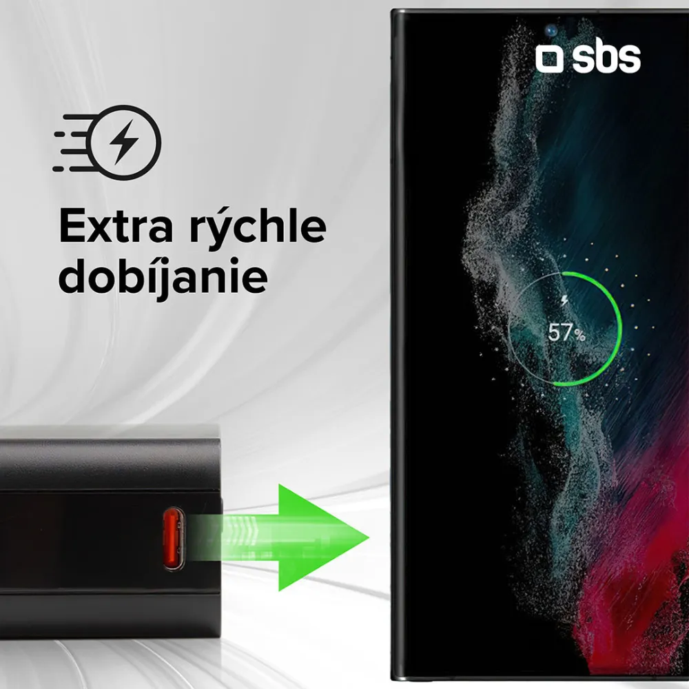 SBS - PowerBank 5000 mAh 10 W, Intelligent Charge, NanoTube, USB-C, čierna