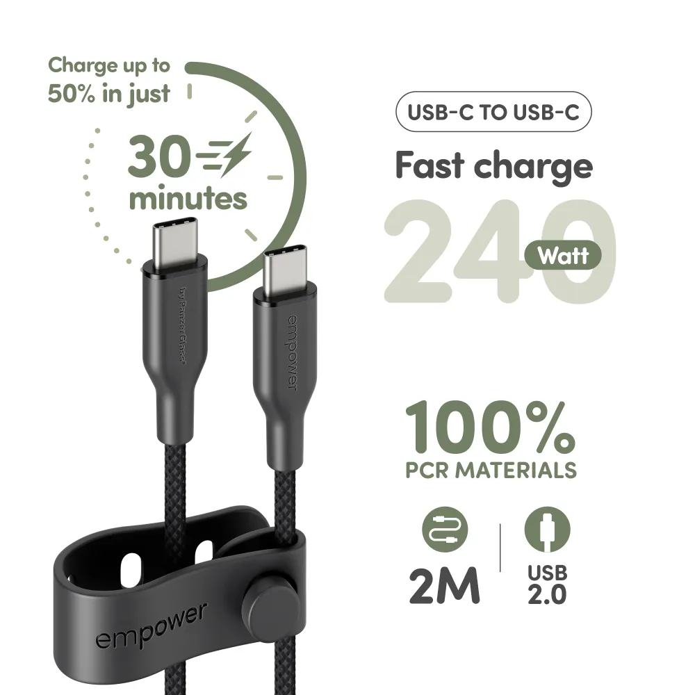 empower - Kábel USB-C, 240 W, Racing, 2 m, vesmírna čierna