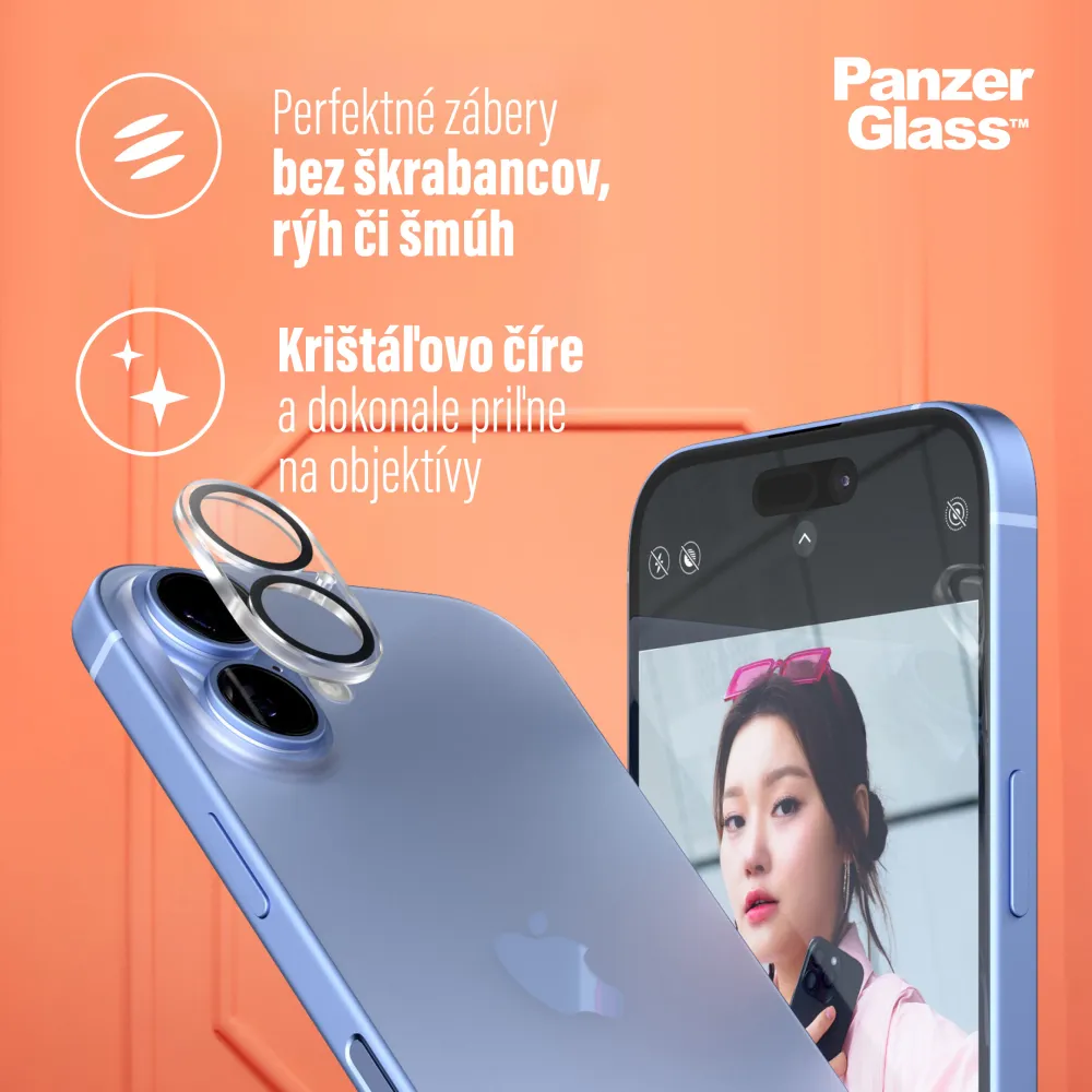 PanzerGlass - Ochranný kryt objektívu PicturePerfect pre iPhone 16/16 Plus, číra
