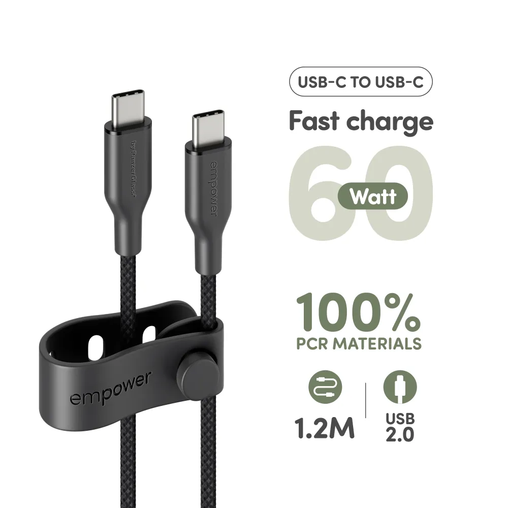empower - Kábel USB-C, 60 W, Racing, 1,2 m, vesmírna čierna