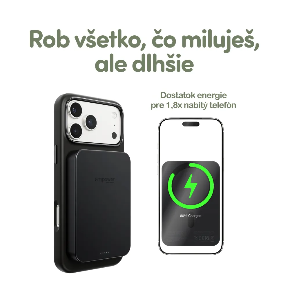 empower - Bezdrôtová PowerBank 10000 mAh 20 W, kompatibilná s MagSafe, Qi2/USB-C, titán