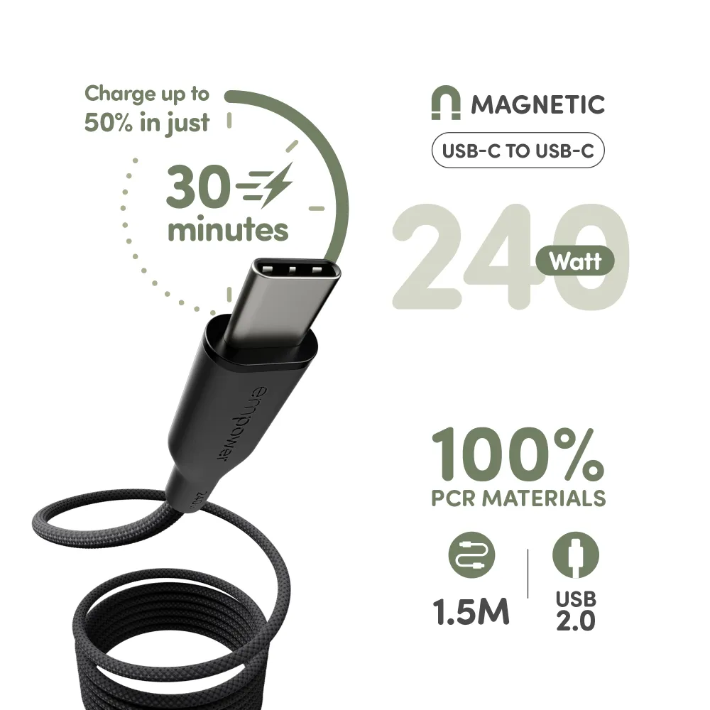 empower - Kábel USB-C, 240 W, Magnetic, 1,5 m, vesmírna čierna