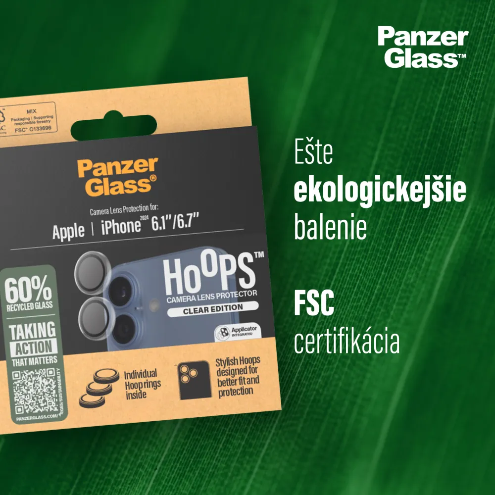 PanzerGlass - Ochranný kryt objektívu Hoops pre iPhone 16/16 Plus, číra