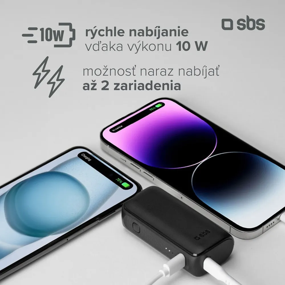 SBS - PowerBank 10000 mAh 10 W, Intelligent Charge, NanoTube, 2x USB-C/USB-A, čierna