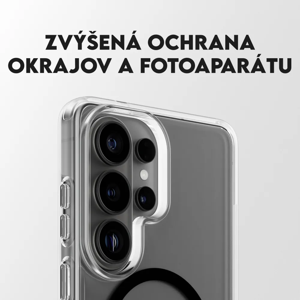 CARE - Puzdro Kickstand s čiernym QI pre Samsung Galaxy S26, transparentná