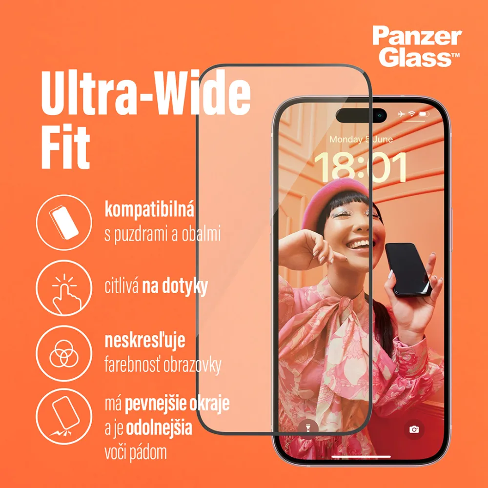 PanzerGlass - Tvrdené sklo UWF Eyecare s aplikátorom pre iPhone 15, čierna