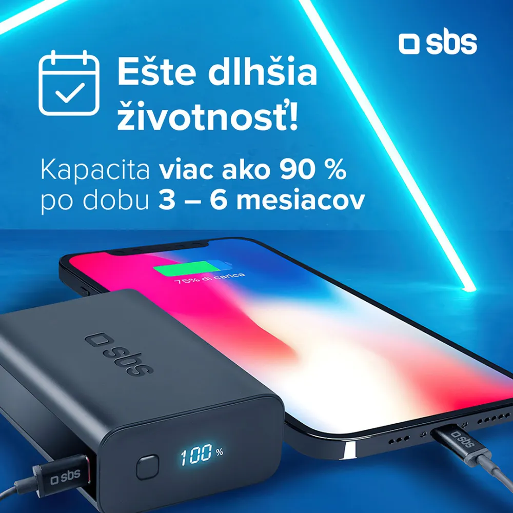 SBS - PowerBank 5000 mAh 10 W, Intelligent Charge, NanoTube, USB-C, čierna