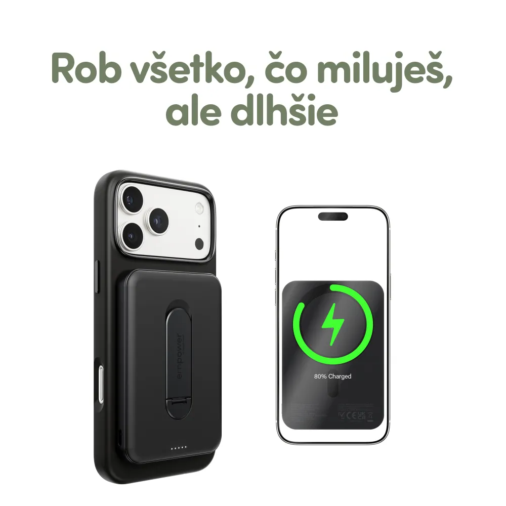 empower - Bezdrôtová PowerBank 5000 mAh, s otočným stojanom 20 W, kompatibilná s MagSafe, Qi2/USB-C, vesmírna čierna