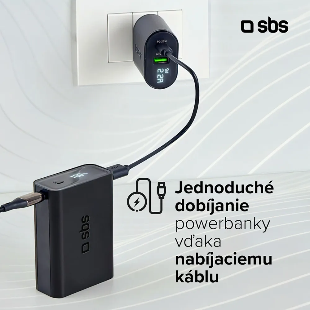 SBS - PowerBank 5000 mAh 10 W, Intelligent Charge, NanoTube, USB-C, čierna