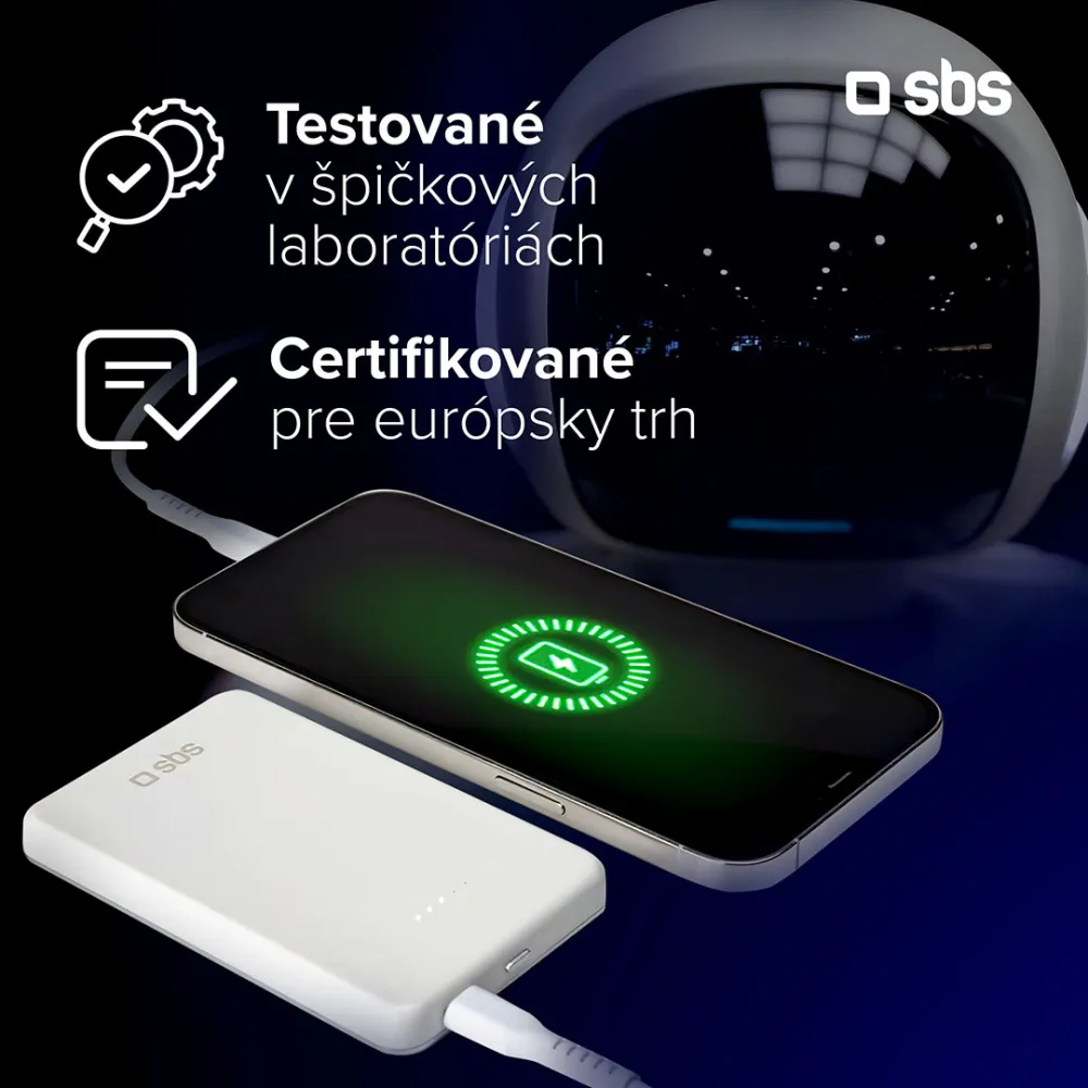 SBS - PowerBank 5000 mAh 10 W, Intelligent Charge, NanoTube, USB-C, čierna