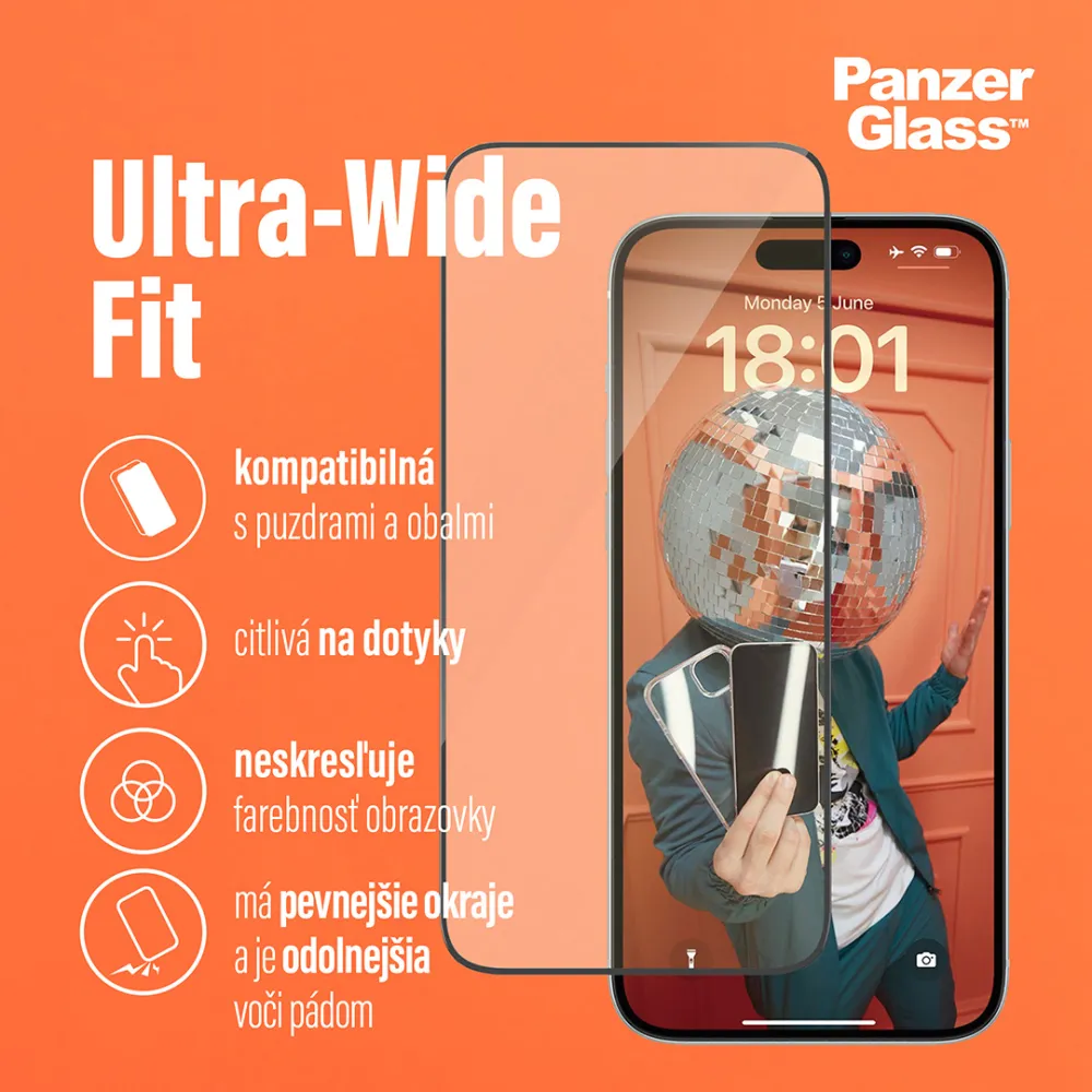 PanzerGlass - Tvrdené sklo UWF Eyecare s aplikátorom pre iPhone 15 Plus, čierna