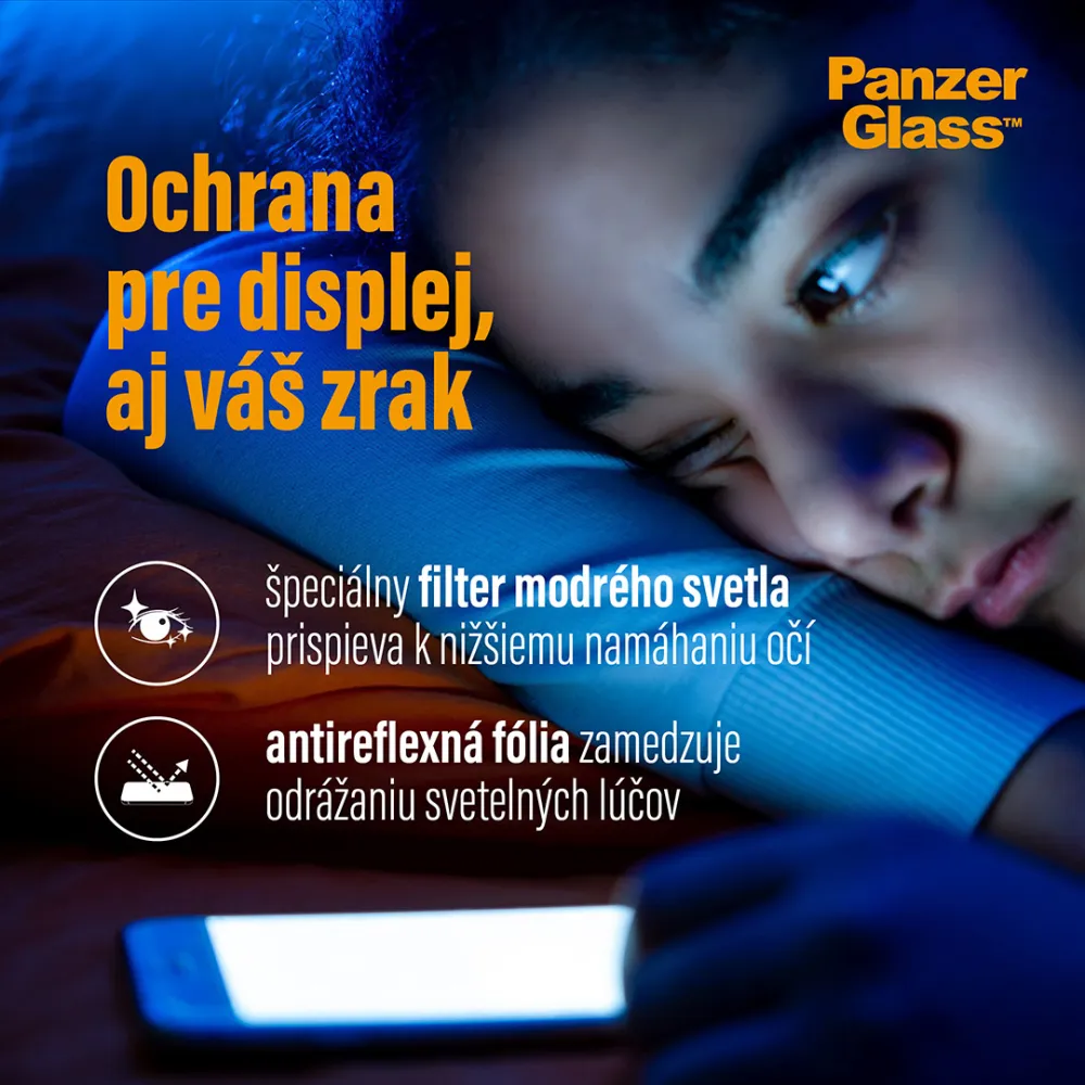 PanzerGlass - Tvrdené sklo UWF Eyecare s aplikátorom pre iPhone 15 Plus, čierna