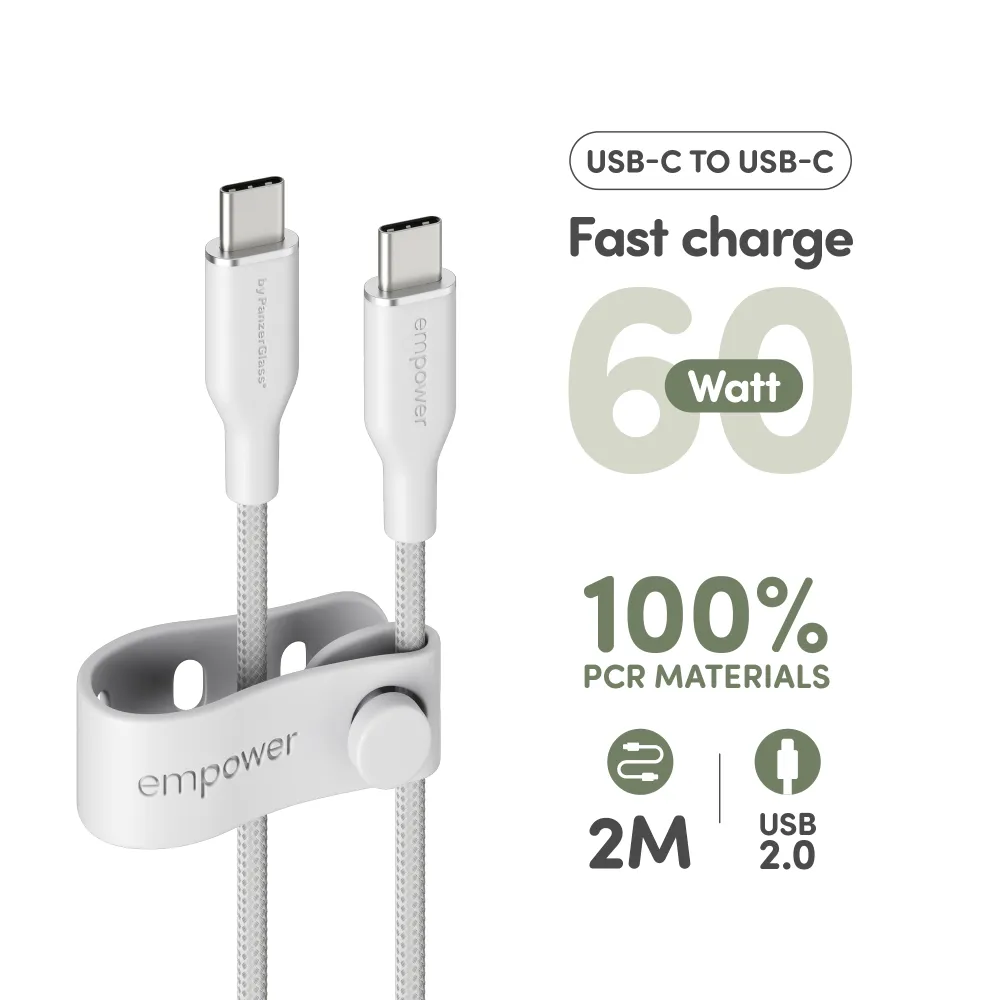 empower - Kábel USB-C, 60 W, Racing, 2 m, striebornobiela