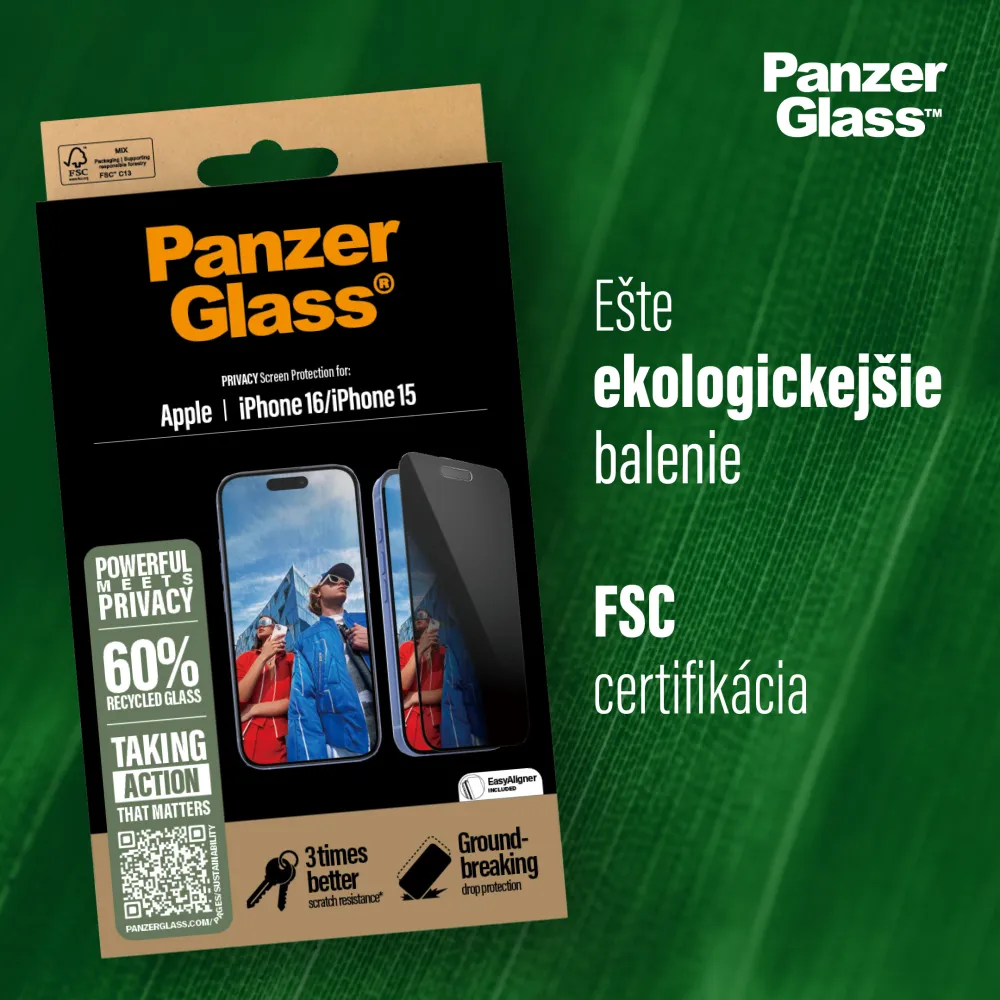 PanzerGlass - Tvrdené sklo UWF Privacy s aplikátorom pre iPhone 17e/16e/14/13/13 Pro, čierna