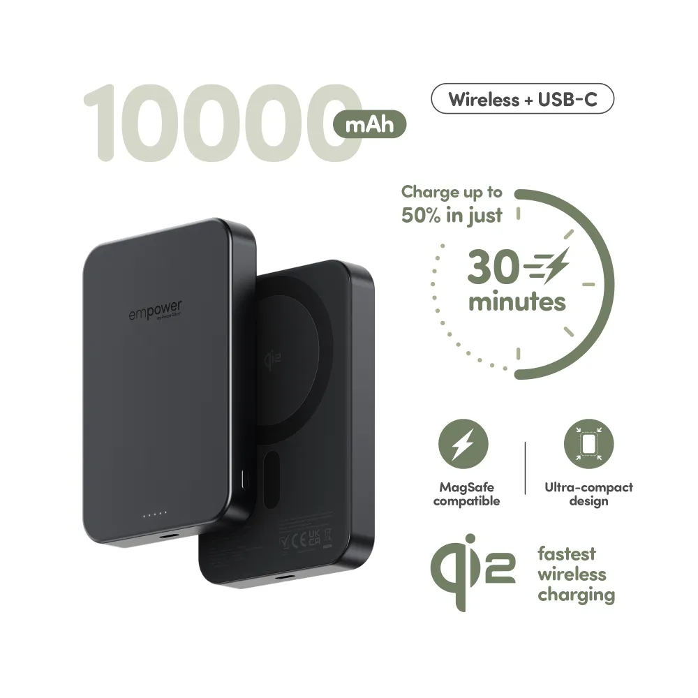 empower - Bezdrôtová PowerBank 10000 mAh 20 W, kompatibilná s MagSafe, Qi2/USB-C, titán