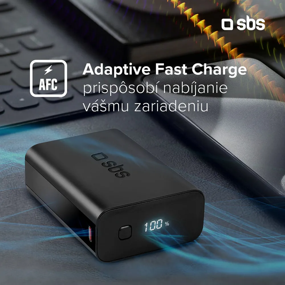 SBS - Powerbank 10000 mAh 20 W, Power Delivery, s integrovaným káblom, 2x USB-C/USB-A, čierna
