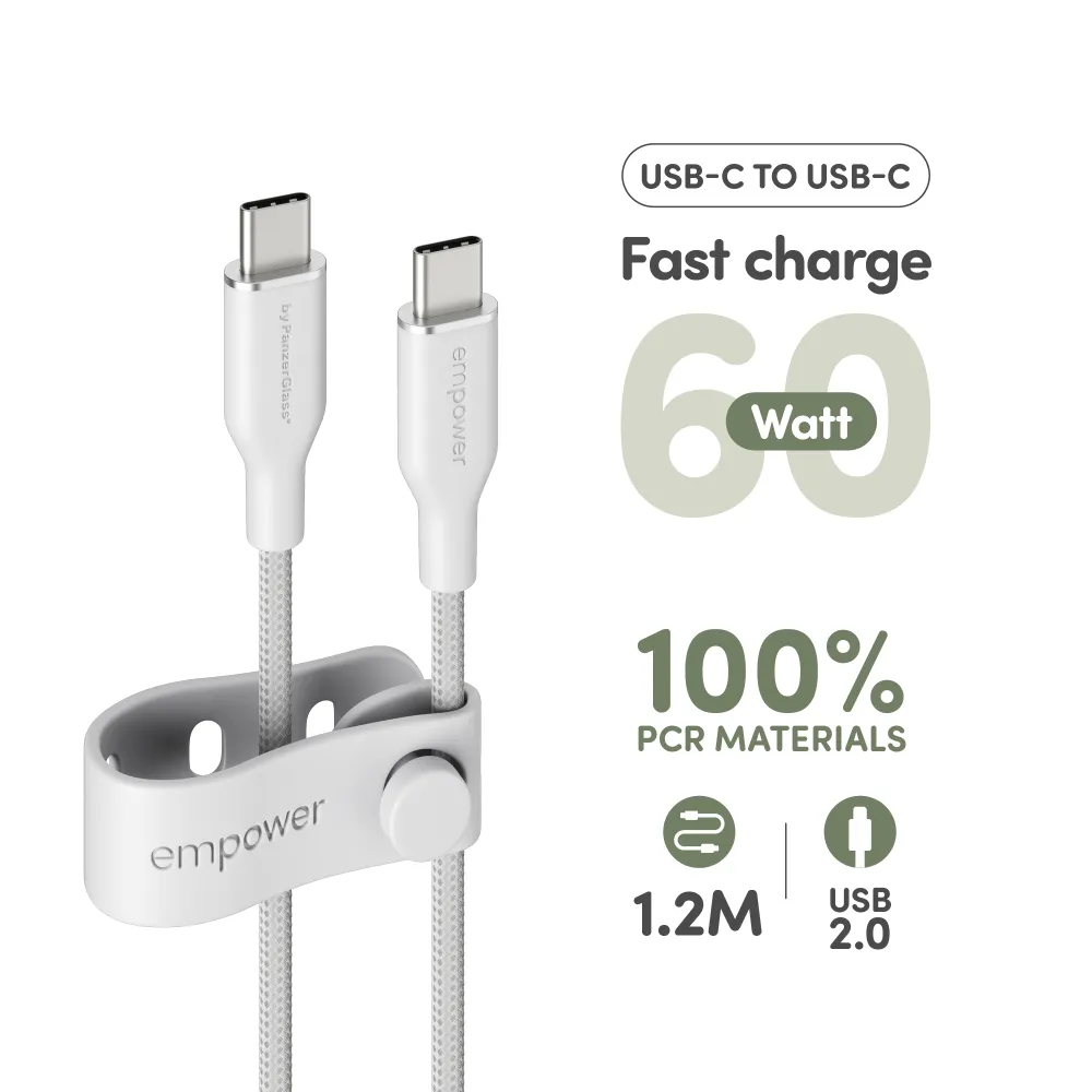 empower - Kábel USB-C, 60 W, Racing, 1,2 m, striebornobiela