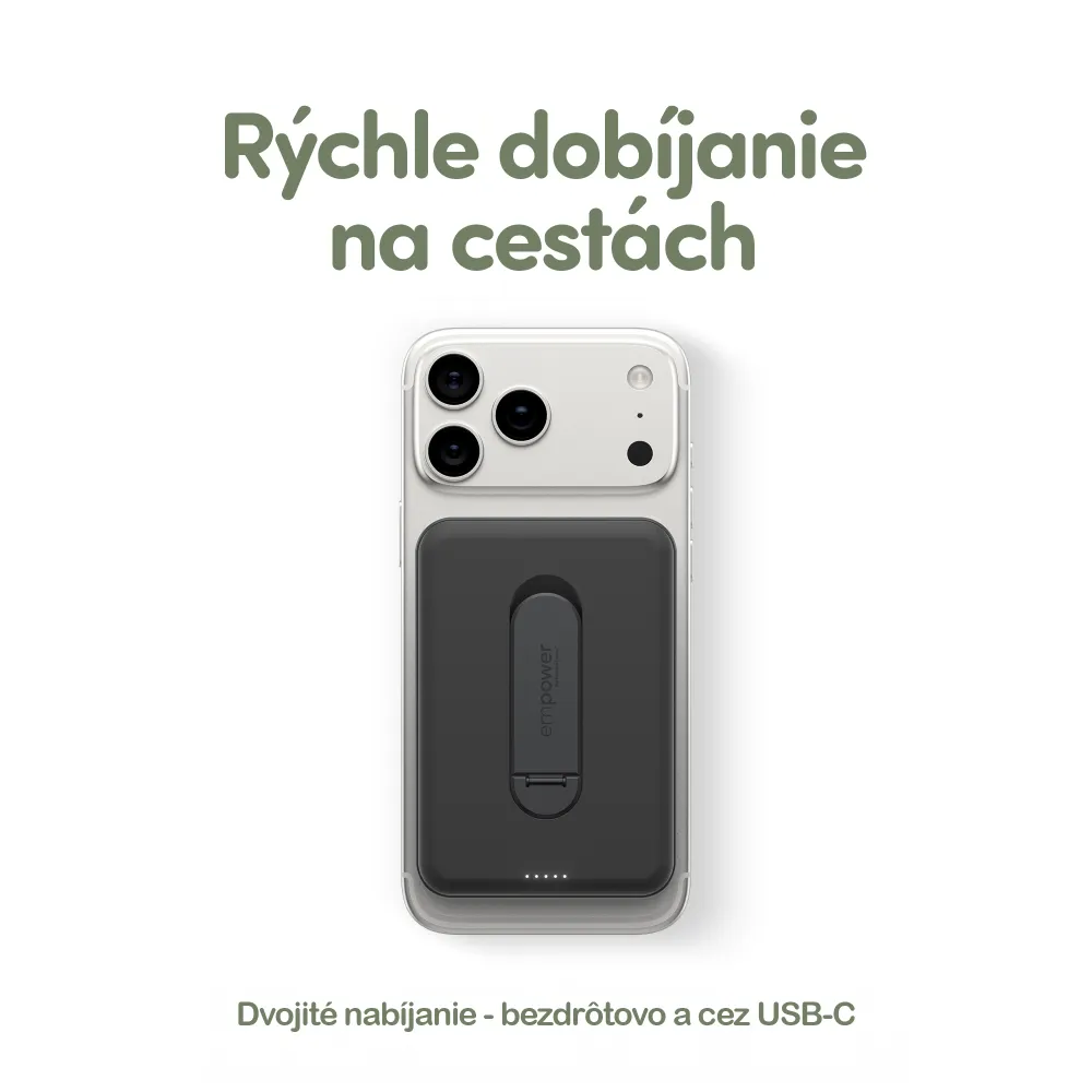 empower - Bezdrôtová PowerBank 5000 mAh, s otočným stojanom 20 W, kompatibilná s MagSafe, Qi2/USB-C, vesmírna čierna