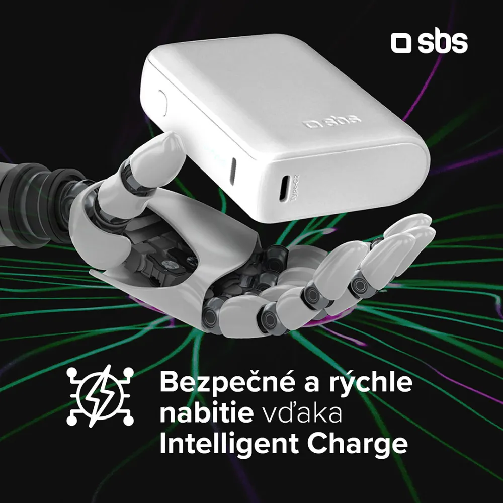 SBS - PowerBank 5000 mAh 10 W, Intelligent Charge, NanoTube, USB-C, čierna