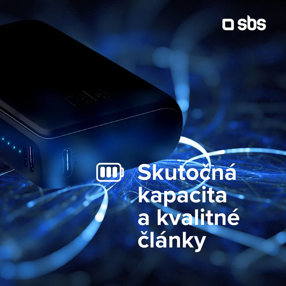 SBS - PowerBank 5000 mAh 10 W, Intelligent Charge, NanoTube, USB-C, čierna