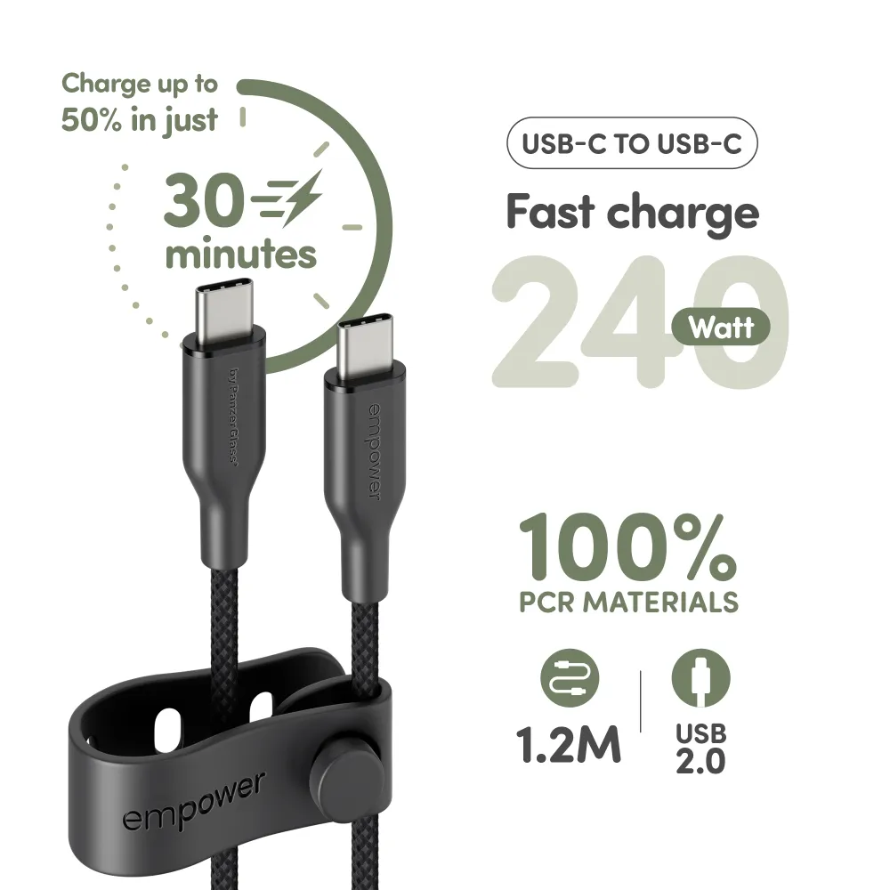 empower - Kábel USB-C, 240 W, Racing, 1,2 m, vesmírna čierna